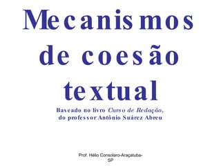 Mecanismos de coesão textual Baseado no livro  Curso de Redação,  do professor Antônio Suárez Abreu Prof. Hélio Consolaro-Araçatuba-SP 