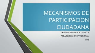 MECANISMOS DE
PARTICIPACION
CIUDADANA
CRISTINA HERNANDEZ LOAIZA
PEDAGOGIA CONSTITUCIONAL
2017
 