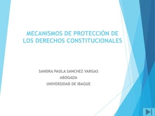 MECANISMOS DE PROTECCIÓN DE
LOS DERECHOS CONSTITUCIONALES
SANDRA PAOLA SANCHEZ VARGAS
ABOGADA
UNIVERSIDAD DE IBAGUE
 