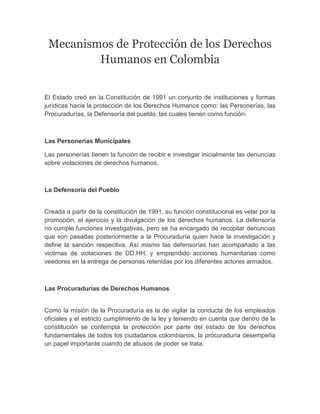 Mecanismos de protección de los derechos humanos en colombia | DOCX