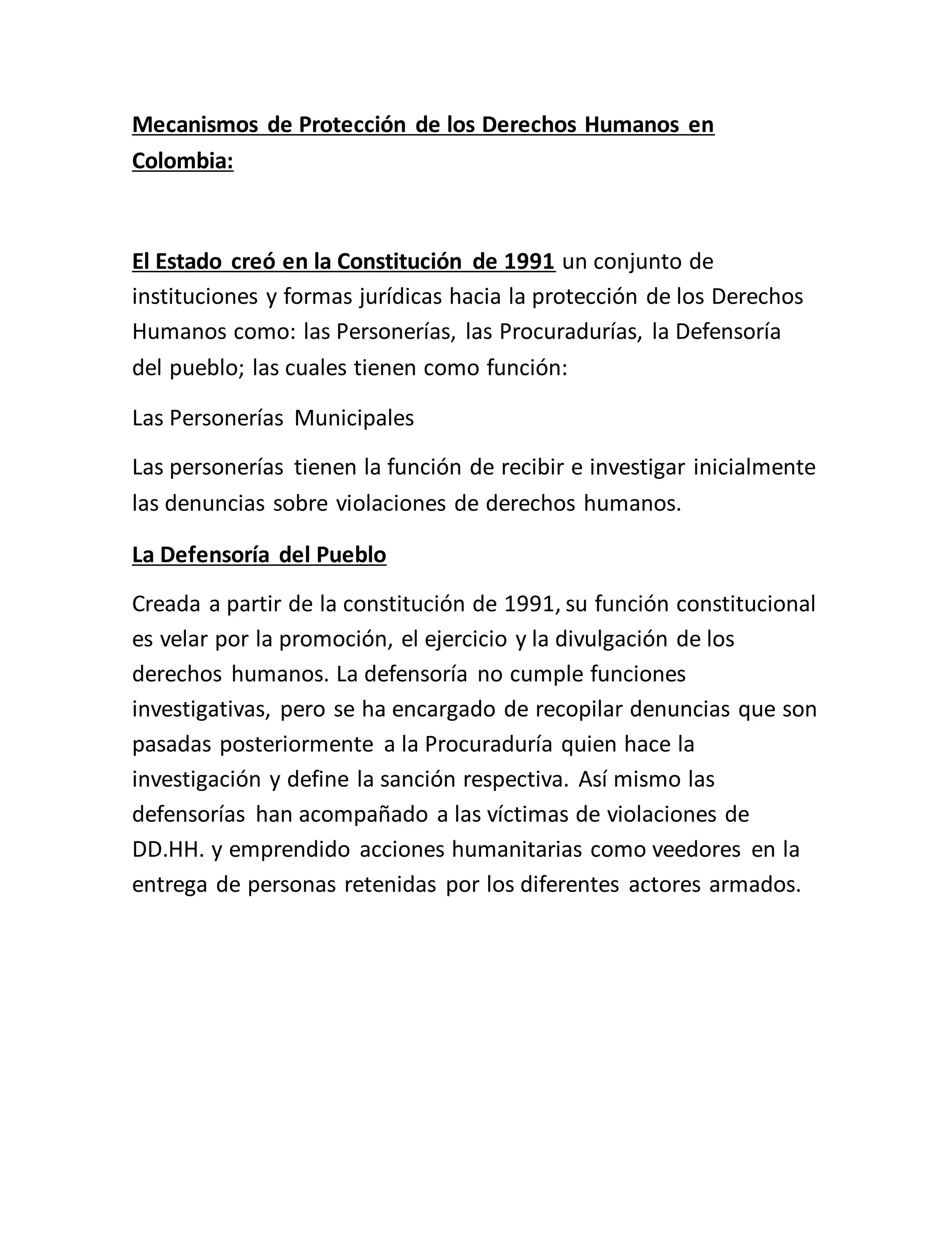 Mecanismos de protección de los derechos humanos en colombia | DOCX