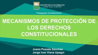 MECANISMOS DE PROTECCIÓN DE
LOS DERECHOS
CONSTITUCIONALES
Pedagogía Constitucional
Juana Posada Sanchez
Jorge Ivan Viana Upegui
 