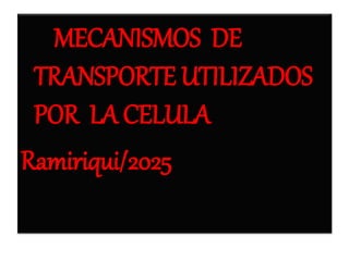 MECANISMOS DE
TRANSPORTE UTILIZADOS
POR LA CELULA
Ramiriqui/2025
 