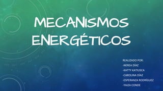MECANISMOS
ENERGÉTICOS
REALIZADO POR:
-NEREA DÍAZ
-KATTY KATIUSCA
-CAROLINA DÍAZ
-ESPERANZA RODRÍGUEZ
-YAIZA CONDE
 