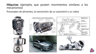 Máquinas (ejemplos que poseen movimientos similares a los
mecanismos)
Procesador de alimentos, la transmisión de un automóvil o un robot.
 