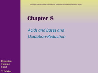 Copyright© The McGraw-Hill Companies, Inc. Permission required for reproduction or display.




                Chapter 8
                Acids and Bases and
                Oxidation-Reduction




Denniston
Topping
Caret
7th
      Edition
 