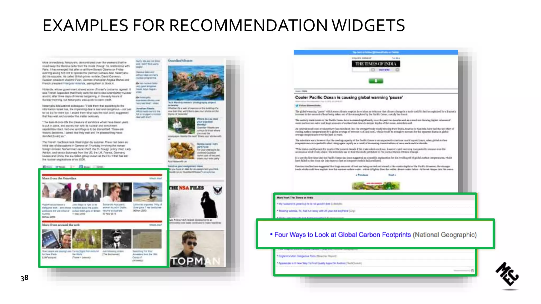 EXAMPLES FOR RECOMMENDATION WIDGETS
38
 