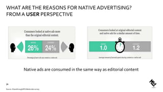 Native ads are consumed in the same way as editorial content
Source: Sharethrough/IPG Media labs survey
WHAT ARETHE REASONS FOR NATIVE ADVERTISING?
FROM A USER PERSPECTIVE
31
 