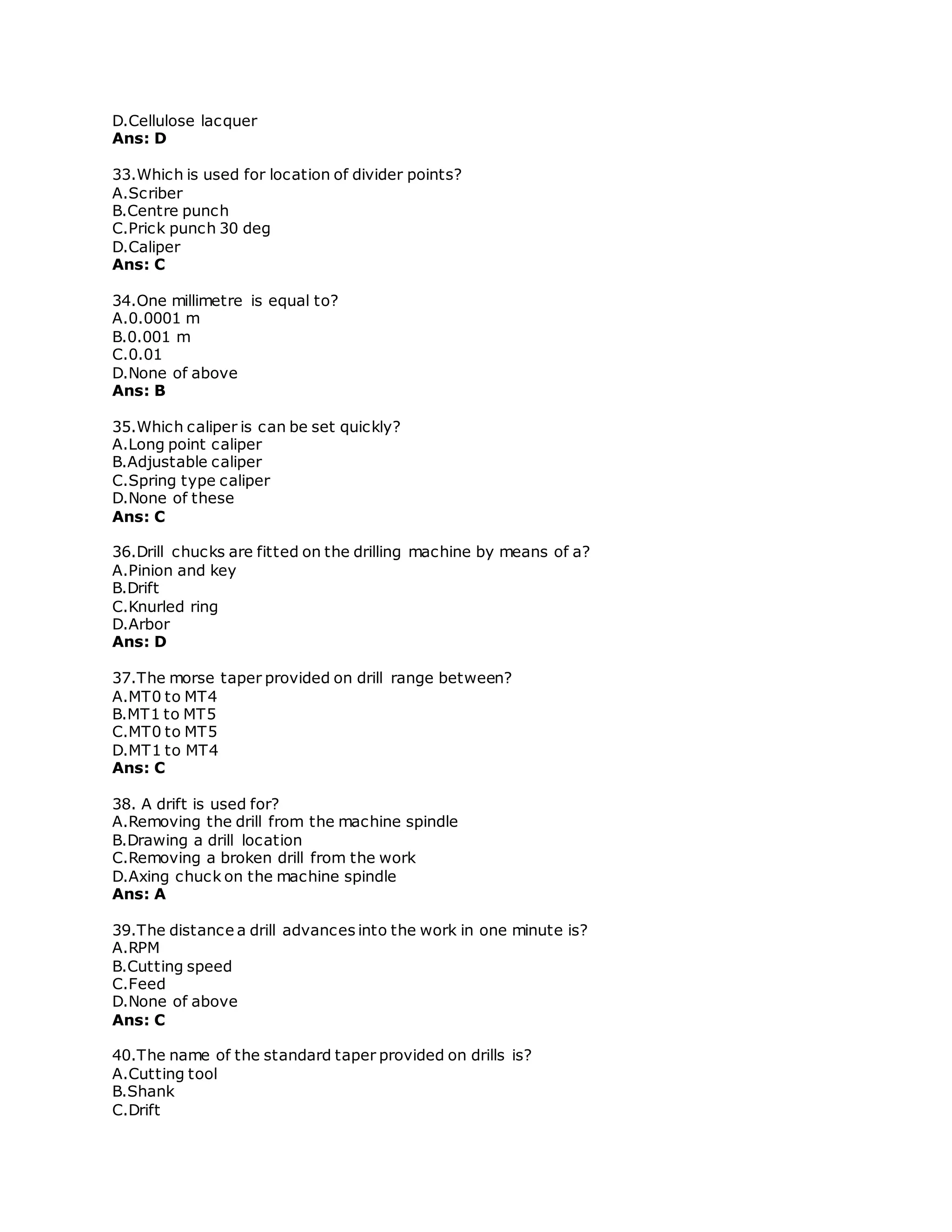 Mechanical engineering objective Questions and answer PDF