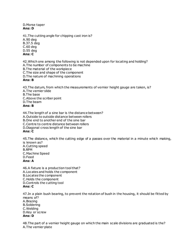 Mechanical engineering objective Questions and answer PDF