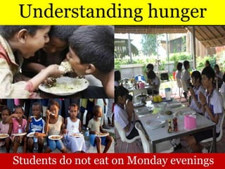 Understanding hunger
Students do not eat on Monday evenings
 