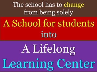 A Lifelong
Learning Center
A School for students
into
The school has to change
from being solely
 