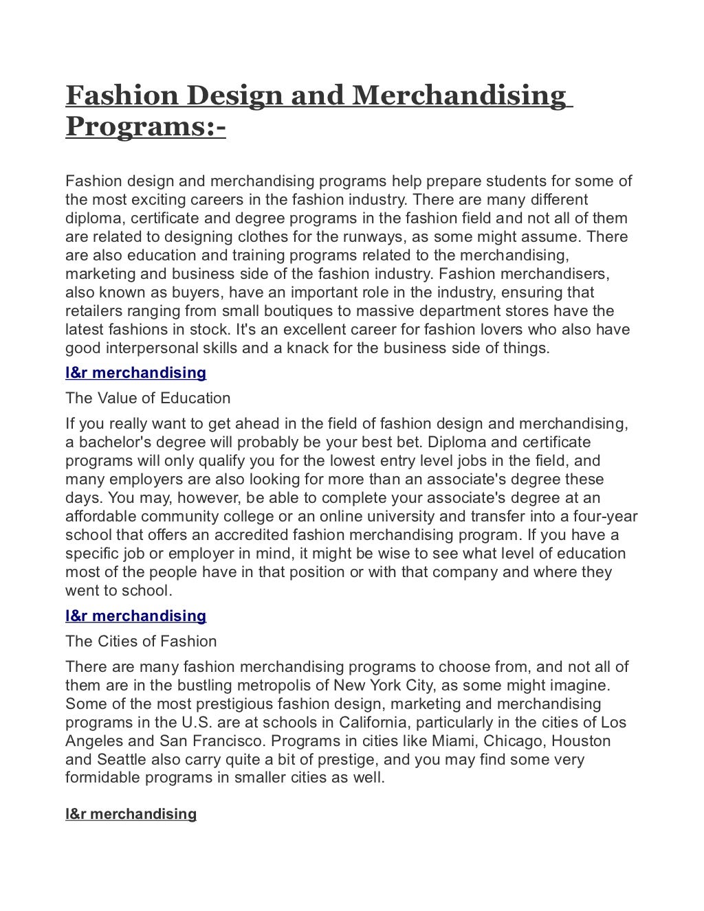 Fashion Design and Merchandising Programs