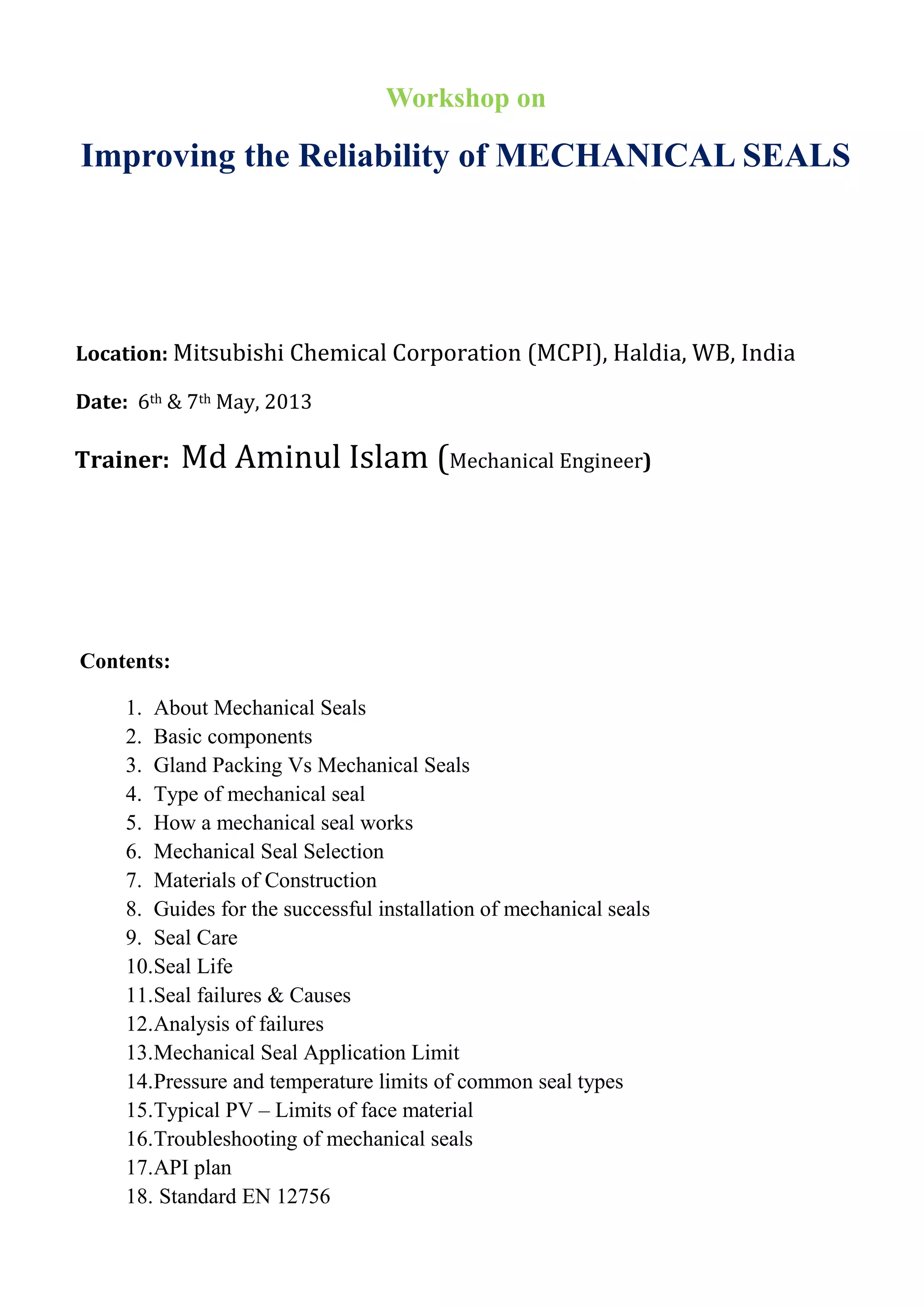 Improving the Reliability of MECHANICAL SEALS | PDF