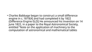 The History and Functionality of Charles Babbage's Difference Engine | PPTX