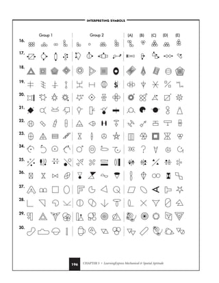 CHAPTER 5 • LearningExpress Mechanical  Spatial Aptitude
196
16.
17.
18.
19.
20.
21.
22.
23.
24.
25.
26.
27.
28.
29.
30.
(A) (B) (C) (D)
Group 1 Group 2 (E)
16
17
18
19
20
s
21
22
23
24
25
26
27
28
(A) (B) (C) (D)
Group 1 Group 2 (E)
16
17
18
19
20
s
21
22
23
24
25
26
27
28
(A) (B) (C) (D)
Group 1 Group 2 (E)
16
17
18
19
20
s
21
22
23
24
25
26
27
28
(A) (B) (C) (D)
Group 1 Group 2 (E)
16
17
18
19
20
s
21
22
23
24
25
26
27
A
28
(A) (B) (C) (D)
Group 1 Group 2 (E)
16
17
18
19
20
s
21
22
23
24
25
26
27
28
(A) (B) (C) (D)
Group 1 Group 2 (E)
16
17
18
19
20
s
21
22
23
24
25
26
27
28
(A) (B) (C) (D)
Group 1 Group 2 (E)
16
17
18
19
20
s
21
22
23
24
25
26
27
28
(A) (B) (C) (D)
Group 1 Group 2 (E)
16
17
18
19
20
s
21
22
23
24
25
26
27
28
(A) (B) (C) (D)
Group 1 Group 2 (E)
16
17
18
19
20
s
21
22
23
24
25
26
27
28
(A) (B) (C) (D)
Group 1 Group 2 (E)
16
17
18
19
20
s
21
22
23
24
25
26
27
28
(A) (B) (C) (D)
Group 1 Group 2 (E)
16
17
18
19
20
s
X
21
22
23
24
25
26
27
28
(A) (B) (C) (D)
Group 1 Group 2 (E)
16
17
18
19
20
s
21
22
23
24
25
26
27
28
(A) (B) (C) (D)
Group 1 Group 2 (E)
16
17
18
19
20
s
21
22
23
24
25
26
27
28
(A) (B) (C) (D)
Group 1 Group 2 (E)
16
17
18
19
20
s
21
22
23
24
25
26
27
28
(A) (B) (C) (D)
Group 1 Group 2 (E)
16
17
18
19
20
s
21
22
23
24
25
26
27
28
(A)
(A) (B)
(B) (C)
(C) (D)
(D)
Group 1
Group 1 Group 2
Group 2 (E)
(E)
1
2
3
4
5
6
7
8
9
–INTERPRETING SYMBOLS–
 