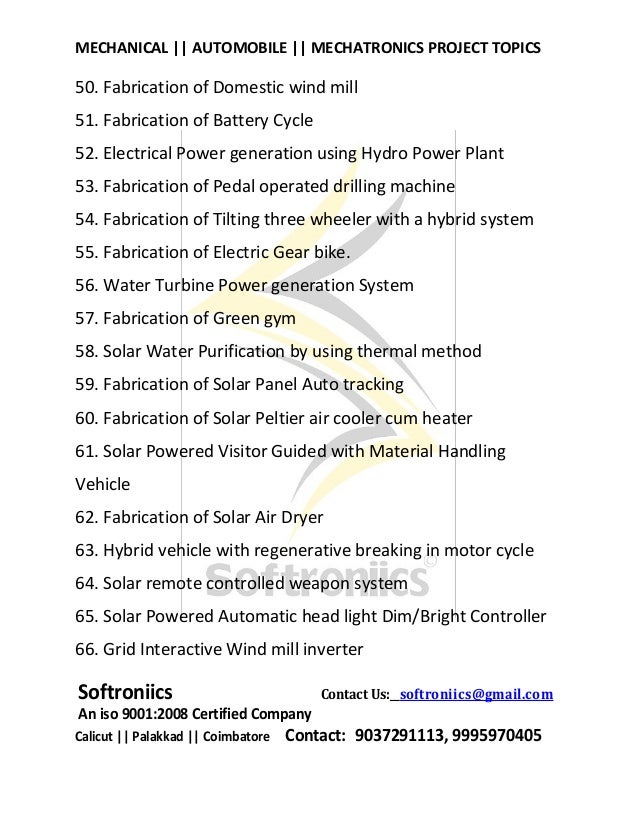 Mechanical Automobile Mechatronics Project Titles Softroniics