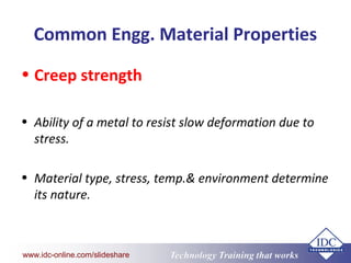 www.eit.edu.au
Technology Training that Workswww.idc-online.com/slideshare
Common Engg. Material Properties
• Creep streng...