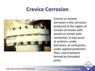 www.eit.edu.au
Technology Training that Workswww.idc-online.com/slideshare
Crevice Corrosion
Crevice or contact
corrosion ...