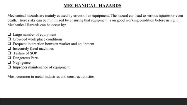 MECHANICAL , ELECTRICAL HAZARDS AND SAFETY REGULATIONS.pptx | First Aid ...