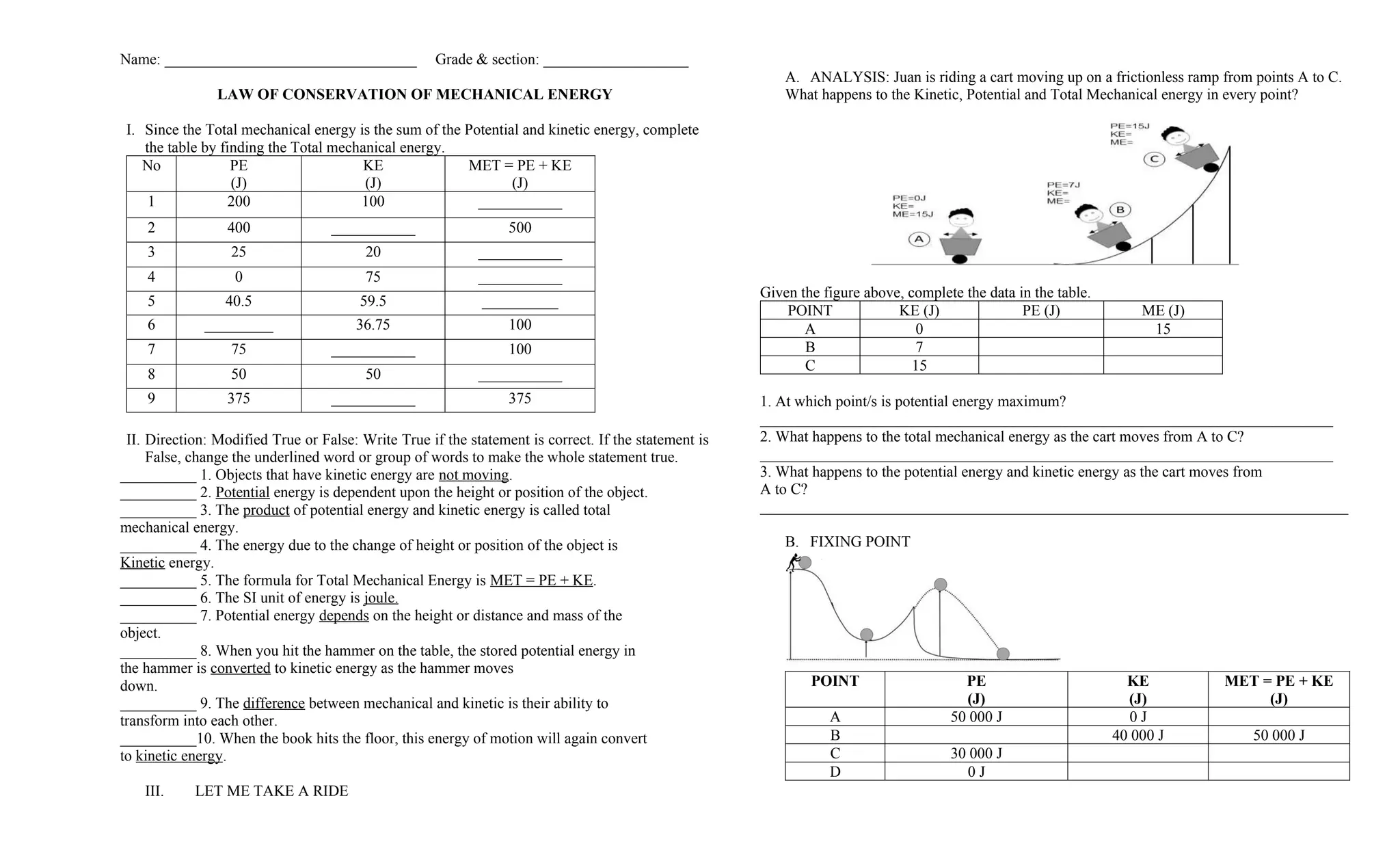 MECHANICAL ENERGY PHYSICS 9 summative test PPT
