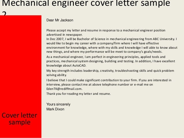 mechanical engineer cover letter sample engineering cover letter