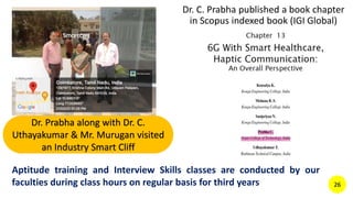 Dr. C. Prabha published a book chapter
in Scopus indexed book (IGI Global)
Dr. Prabha along with Dr. C.
Uthayakumar & Mr. Murugan visited
an Industry Smart Cliff
26
Aptitude training and Interview Skills classes are conducted by our
faculties during class hours on regular basis for third years
 