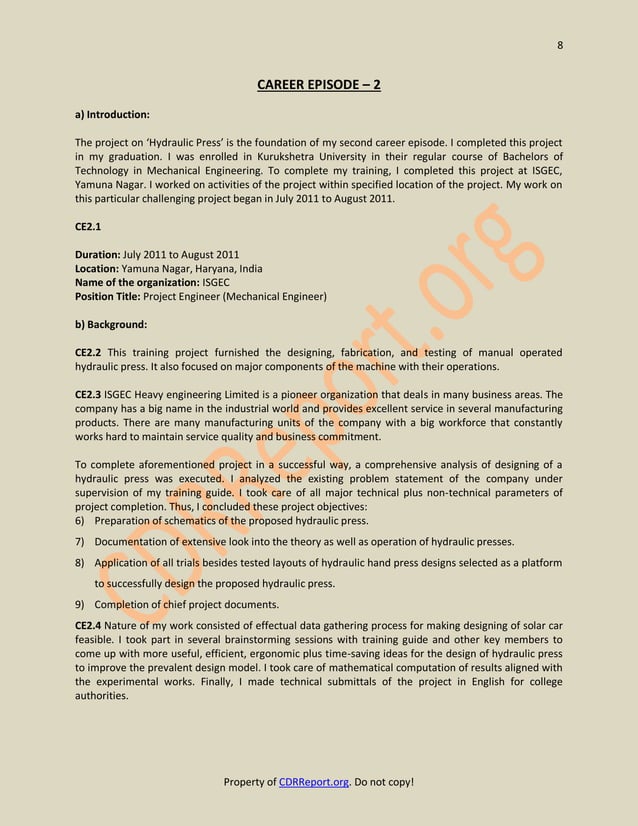 Mechanical Engineering CDR Sample (ANZSCO Code: 233512) | PDF