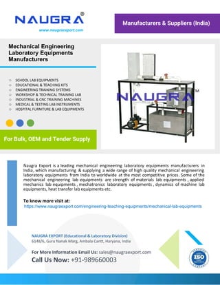 Mechanical Engineering Laboratory Equipments Manufacturers | PDF