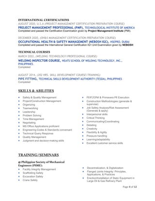 Page 4 of 12
INTERNATIONAL CERTIFICATIONS
AUGUST 2020, U.S.A (PROJECT MANAGEMENT CERTIFICATION PREPARATION COURSE)
PROJECT...