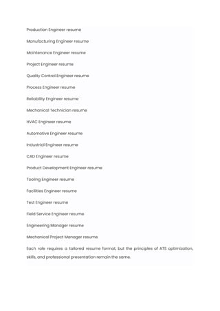 Mechanical Engineer Resume Examples & Writing Guide for 2025 | PDF