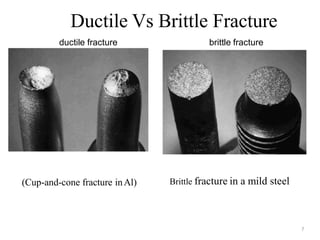 (Cup-and-cone fracture inAl)
Ductile Vs Brittle Fracture
7
brittle fracture
ductile fracture
Brittle fracture in a mild steel
 