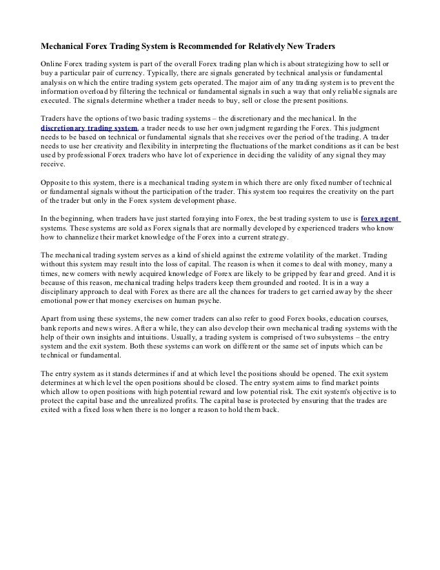 Forex mechanical trading systems