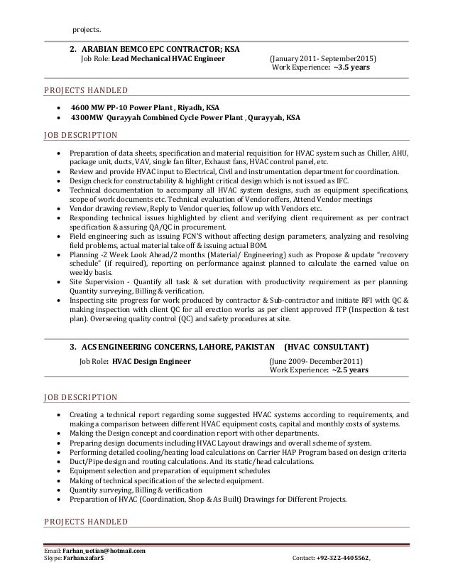 Sr. Mechanical hvac engineer cv Sr. Mechanical hvac engineer cv