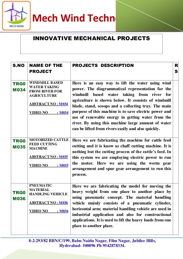 Mechanical live projects list 2015 new @ mech wind 