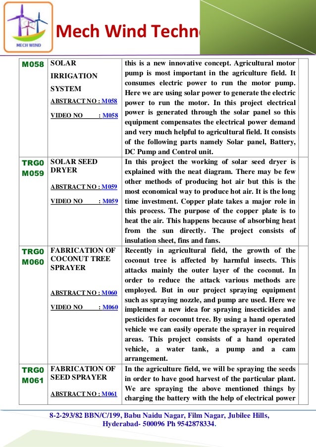 Mechanical live projects list 2015 new @ mech wind 