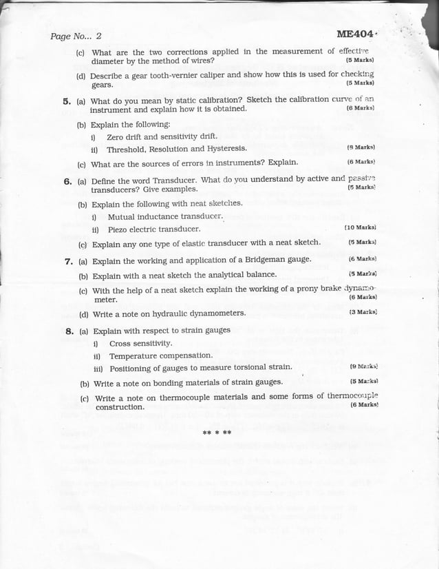 Mechanical measurements and metrology Question Papers