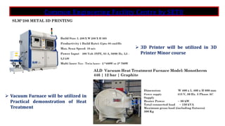 Common Engineering Facility Centre by SETU
 3D Printer will be utilized in 3D
Printer Minor course
 Vacuum Furnace will be utilized in
Practical demonstration of Heat
Treatment
 