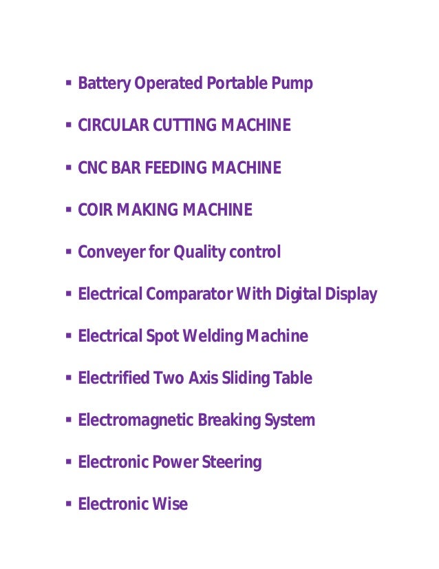 mechanical equipments list