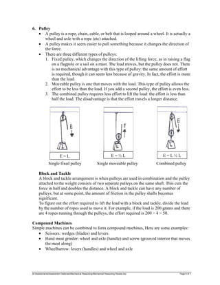M:AssessmentsAssessment materialsMechanical ReasoningMechanical Reasoning Review.doc Page 6 of 7
6. Pulley
• A pulley is a...