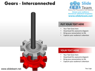 Gears - Interconnected



                           PUT YOUR TEXT HERE
                           •   Your Text Goes here
                           •   Download this awesome diagram
                           •   Bring your presentation to life
                           •   Capture your audience’s attention




                           YOUR TEXT HERE
                           •   Your Text Goes here
                           •   Download this awesome diagram
                           •   Bring your presentation to life
                           •   Capture your audience’s attention



www.slideteam.net                                          Your Logo
 