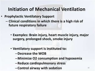 Initiation of Mechanical Ventilation 
• Prophylactic Ventilatory Support 
– Clinical conditions in which there is a high r...
