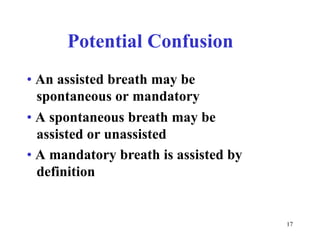PotentialConfusion•Anassistedbreathmaybespontaneousormandatory•Aspontaneousbreathmaybeassistedorunassisted•Amandatorybreathisassistedbydefinition17