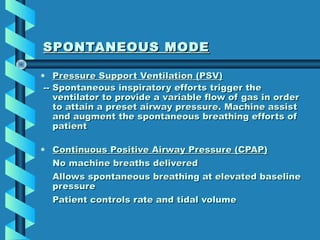 SPONTANEOUS MODESPONTANEOUS MODE
• Pressure Support Ventilation (PSV)Pressure Support Ventilation (PSV)
-- Spontaneous ins...