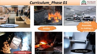 Curriculum_Phase 01
Carpentry
Welding
Smithy
Fitting &
Assembly
to making a
product
Machine Shop
05-11-2020 Department of Mechanical Engineering 2
 