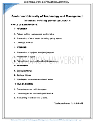 Mechanical workshop practice 2 by sudarshan.bollapu | PDF