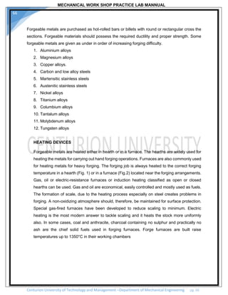 Mechanical workshop practice 2 by sudarshan.bollapu | PDF