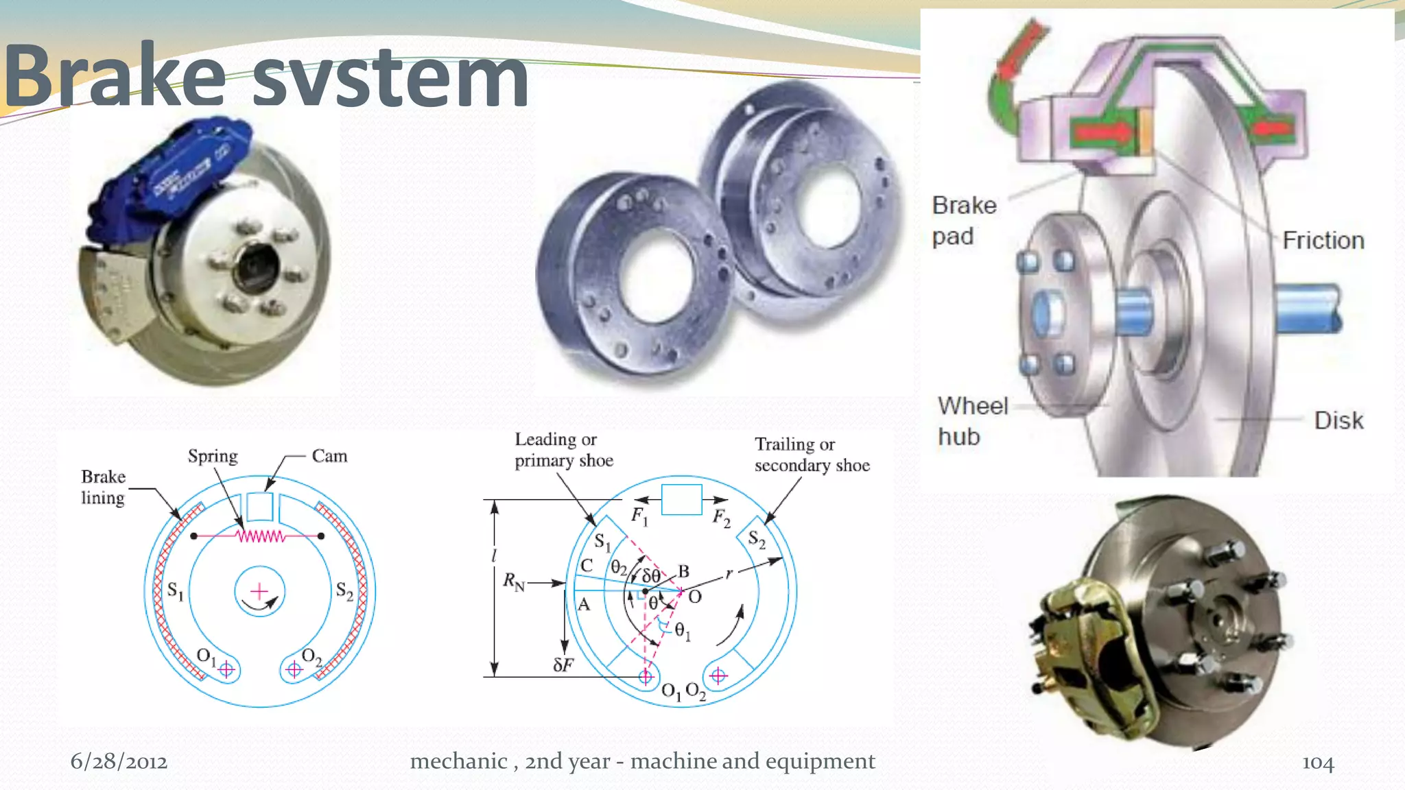 Brake system




 6/28/2012   mechanic , 2nd year - machine and equipment   104
 