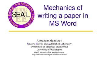 Mechanics Of Writing A Paper In  MS Word