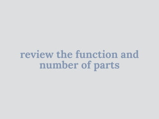 review the function and
number of parts
 